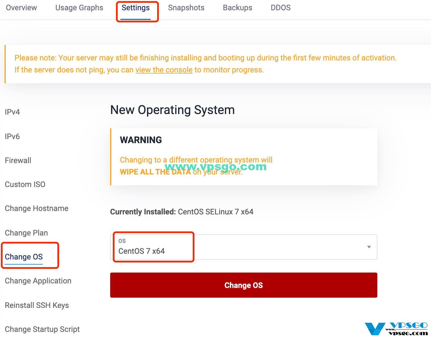 Vultr Change OS