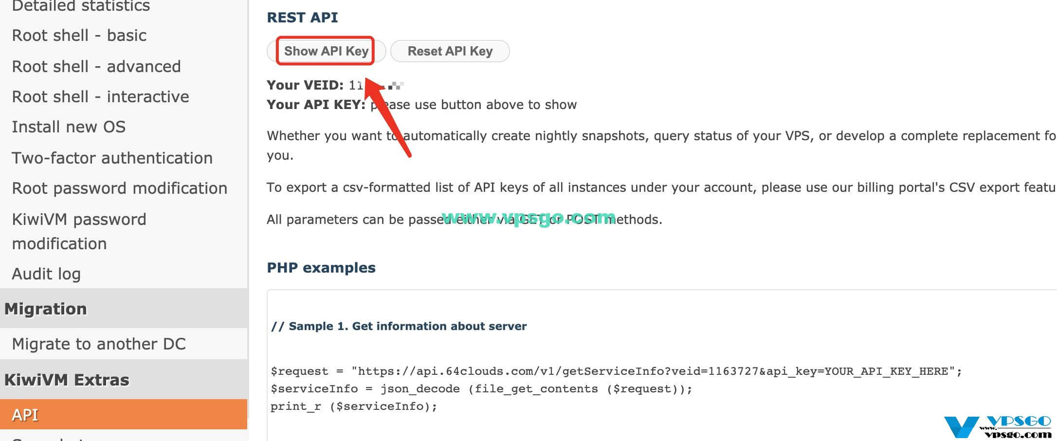 搬瓦工API Key和VEID