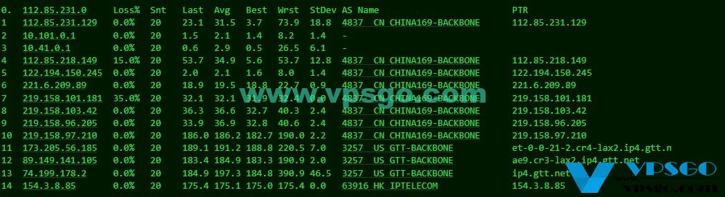 GigsGigsCloud美国洛杉矶国际线路VPS路由测试