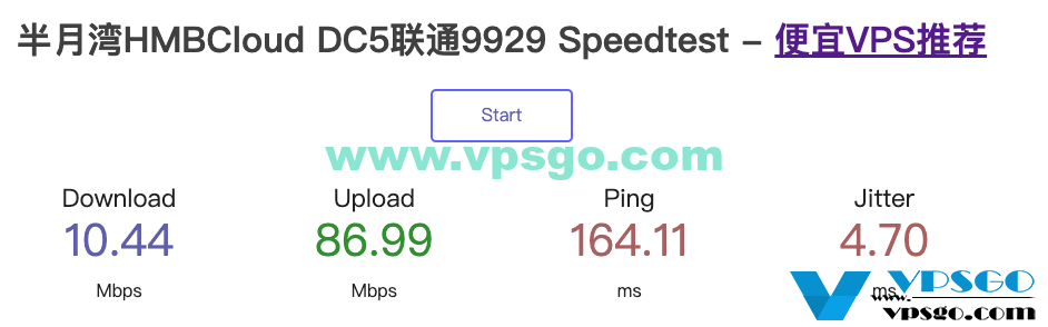 半月湾HMBCloud联通9929晚高峰国内速度测试