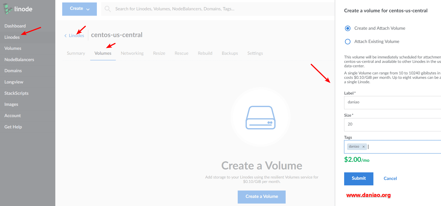 Linode新面板添加Volume并挂载Block Storage以及删除、增容的方法