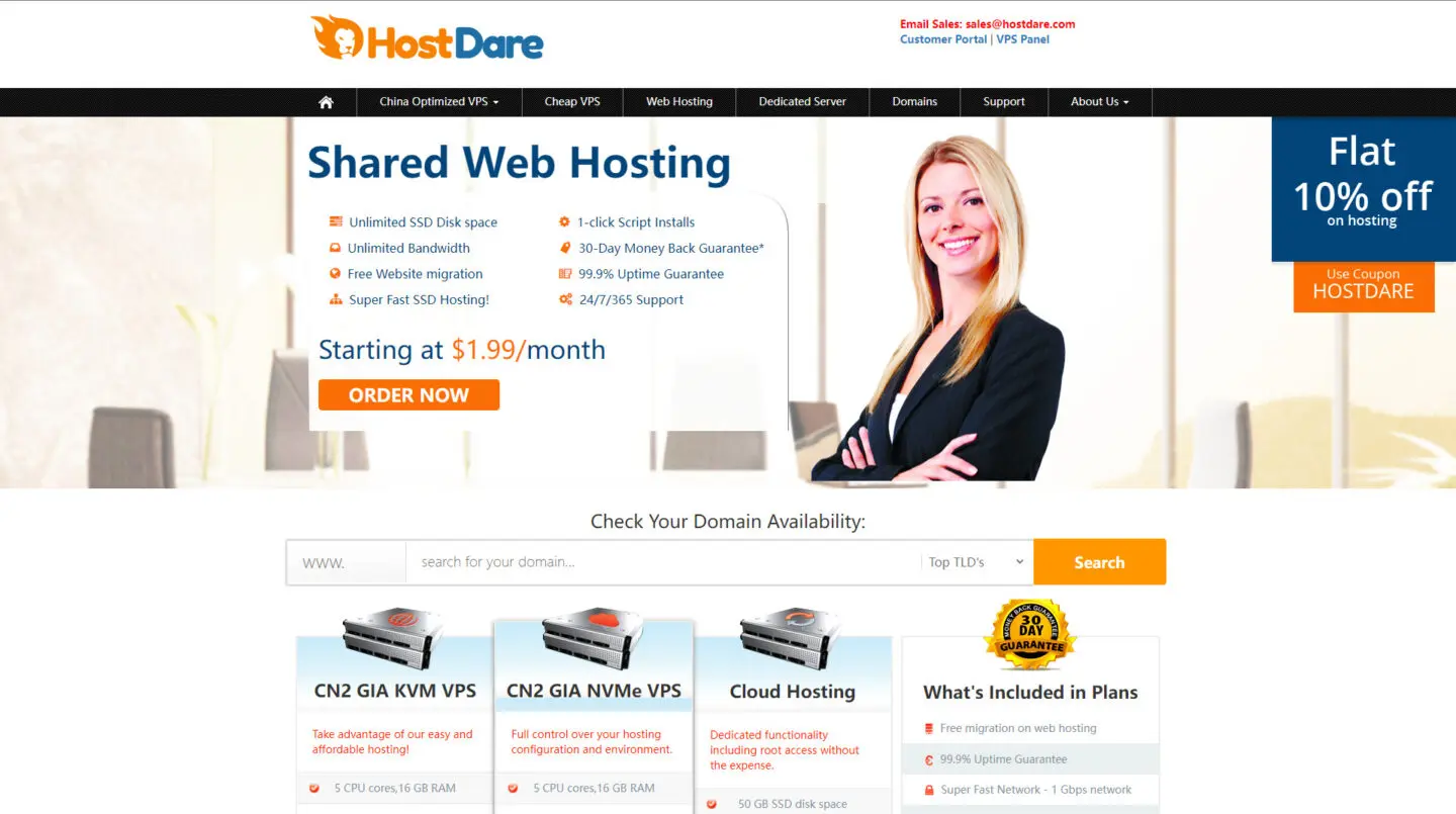 HostDare便宜美国VPS套餐,9折优惠,$9.89/年,1核/768MB/15GB NVMe/500Mbps@1TB流量